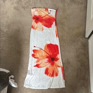 Floral Strapless Maxi Skirt - Red and White